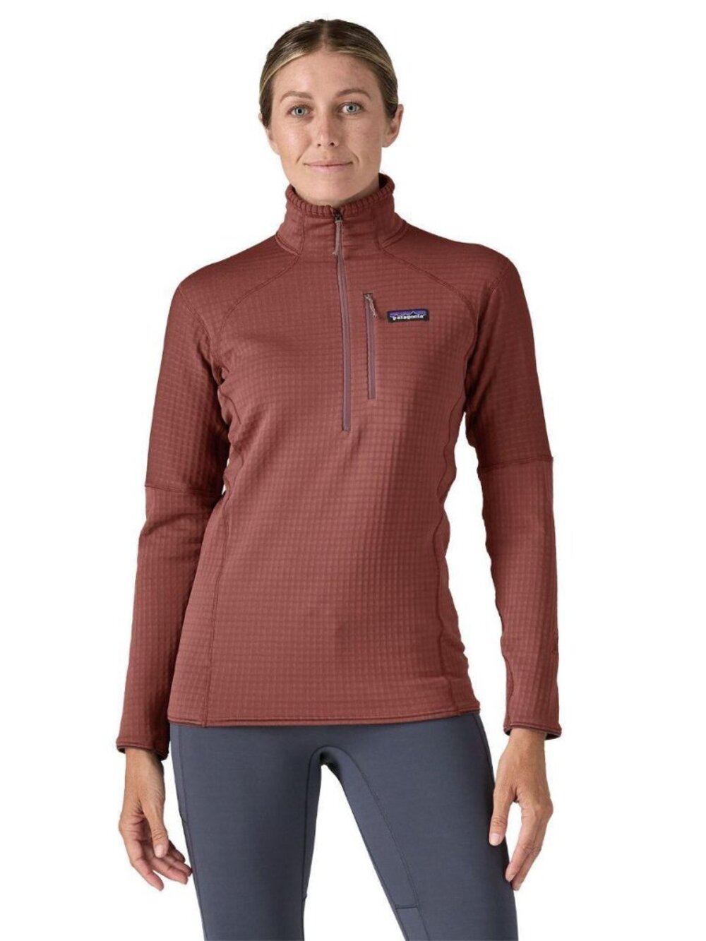Patagonia R1 Polartec Fleece 1/4 Pullover Burgundy Rust Size Medium Pre Owned